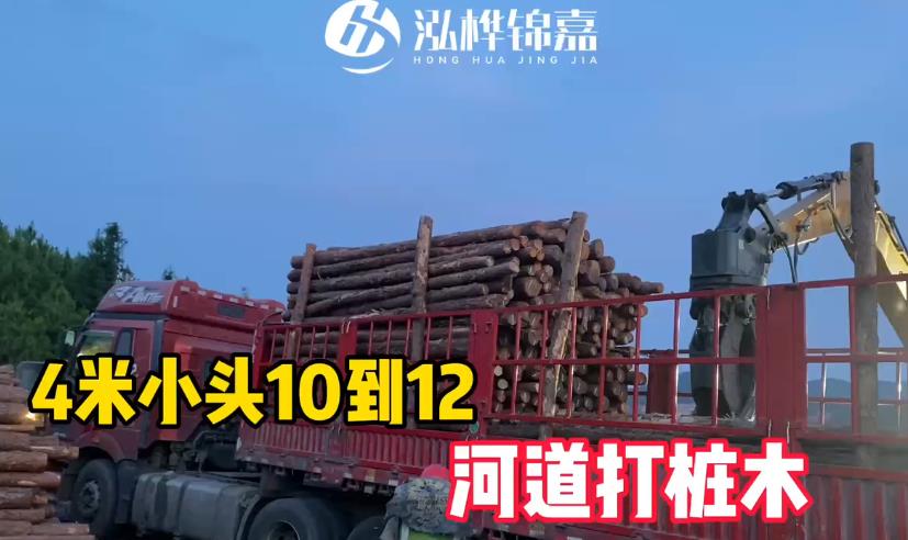 4米小頭10-12cm河道<a href=http://www.cdjhfdc.com/ target=_blank class=infotextkey>打樁木</a>裝車發(fā)貨視頻